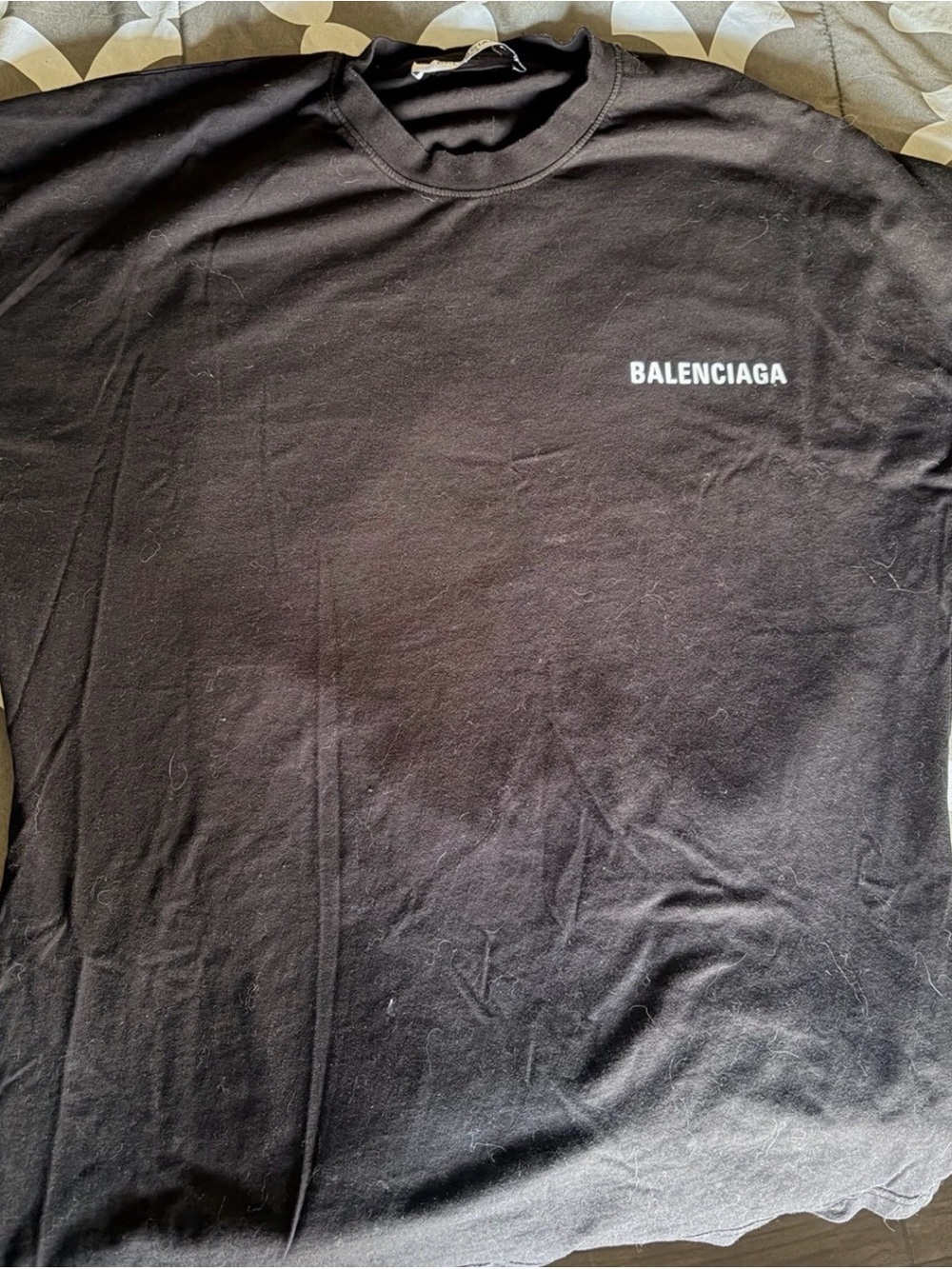 Balenciaga Black Short Sleeve Logo Tee with White Chest Print
